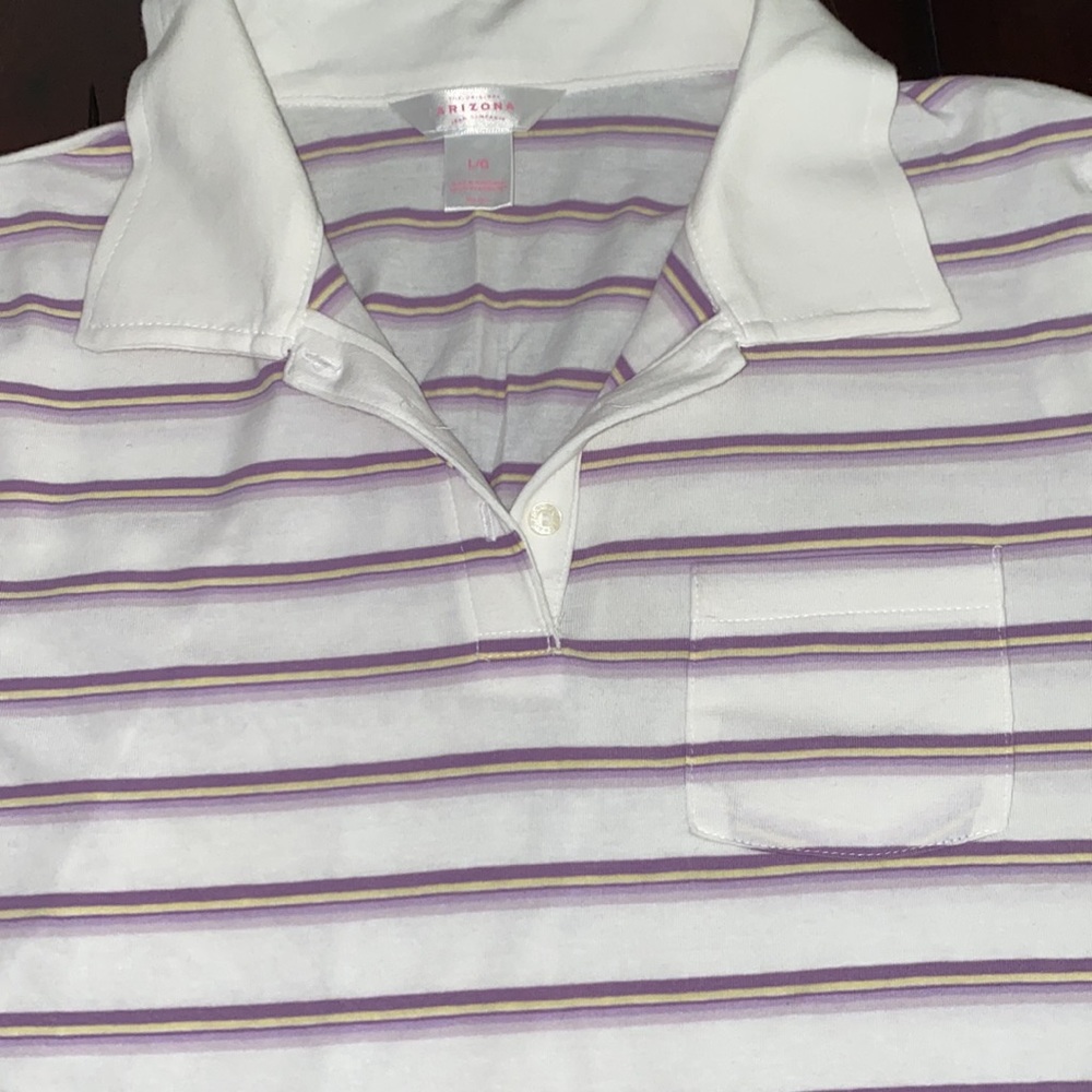 Arizona Jean Company White and Purple Striped Button Down Shirt - Picture 2 of 5